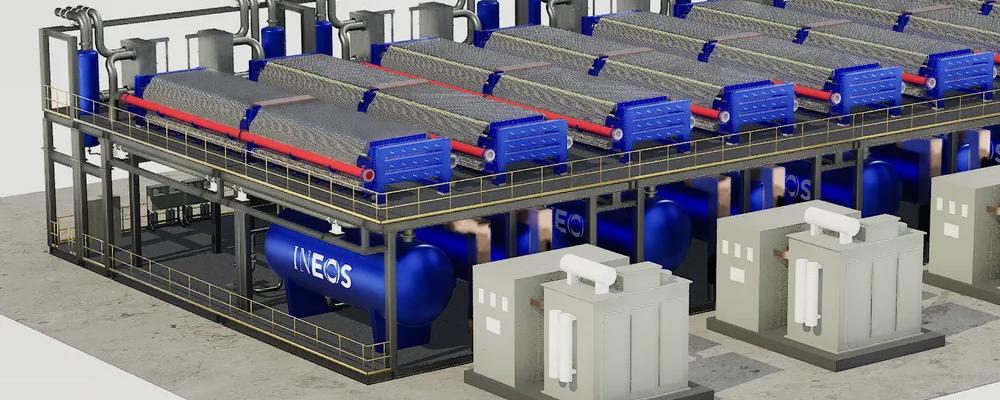 En anläggning för ren vätgas på 100 megawatt som använder Hydraeon alkaliska elektrolysörer
Foto: Ineos
