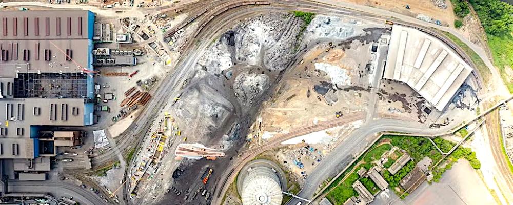 Anläggningsarbeten vid SHS:s Power4Steel-projekt i Völklingen, där ny fossilfri stålproduktion byggs upp. Foto: SMS Group.