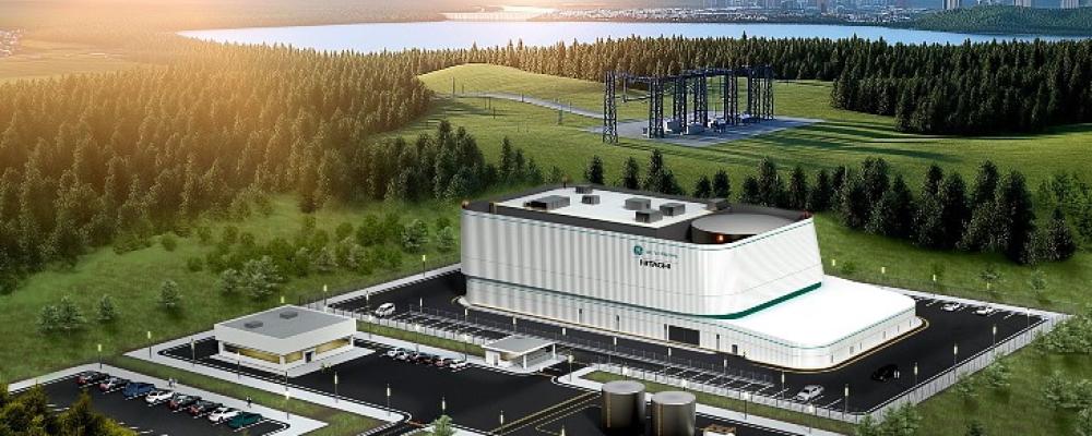 Illustrationen visar hur en BWRX-300-reaktor kan komma att se ut. Den polska utvecklaren SGE planerar att bygga 14 små modulära reaktorer i Storbritannien, där vissa anläggningar även kan förses med AI-datacenter. Illustration: GE Vernova Hitachi Nuclear Energy.