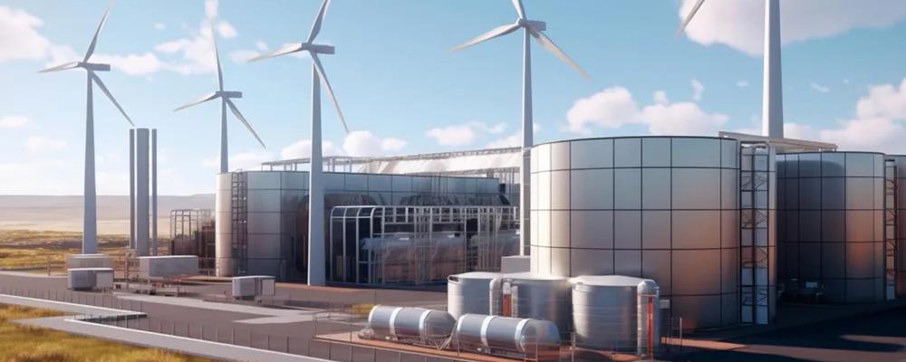En datorgenererad bild av H2-Hub Lubmin-projektet, ett av de projekt som har dragit sig ur den europeiska vätgasbankens stödsystem under förhandlingarna.
Illustrationen: Deutsche ReGas