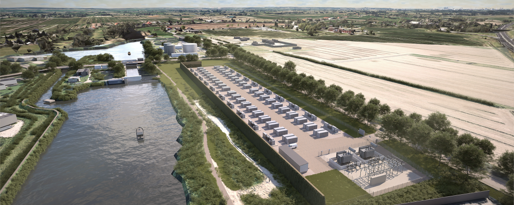 Avtalet stödjer finansieringen av Hamburgs största batterilagringsprojekt (100 MW / 400 MWh), utvecklat internt av Flower. (Renderad bild). Pressbild: Flower