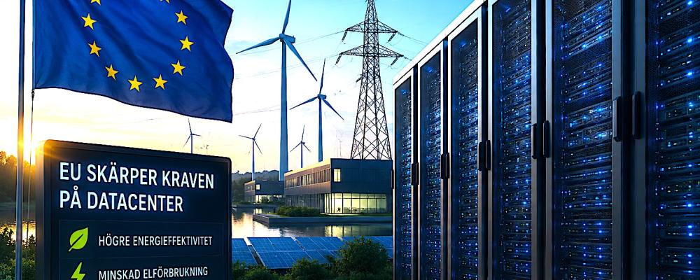 Moderna datacenter blir en allt viktigare del av Europas digitala infrastruktur. EU vill nu införa minimikrav på energieffektivitet, hållbarhetsmärkning och återvinning av spillvärme samtidigt som utbyggnaden av AI-kapaciteten ska påskyndas. Bilder: fria press- och illustrationsbilder. Illustration. AI-genererad bild. Copyright Conventus