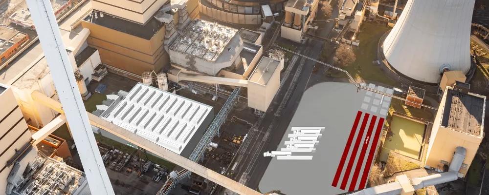 En 3D-visualisering av produktionsanläggningen för ren vätgas vid Iqonys kraftcenter i Völklingen, Tyskland. Foto: Iqony