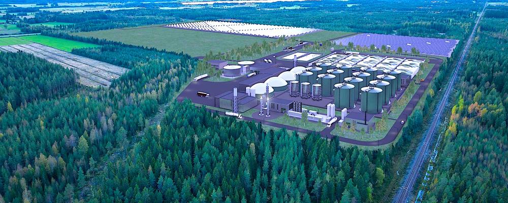 I anslutning till anläggningen startas även ett nytt gemensamt brunnssystem för lantbrukare – det första av sitt slag i Finland. Det gör att de näringsämnen som återstår efter processen kan transporteras till ett centralt system nära odlingsmark, för att därefter spridas som biogödsel. Systemet minskar transportbehov och miljöbelastning. Illustration: NIHAK