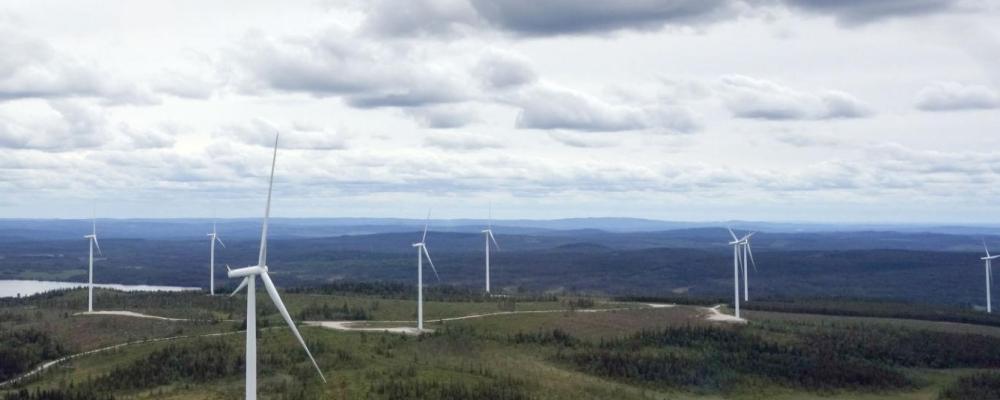 Vindkraftparken vid Blaikfjället i Västerbotten är en av Skellefteå Krafts största vindkraftsinvesteringar. Foto: Skellefteå Kraft