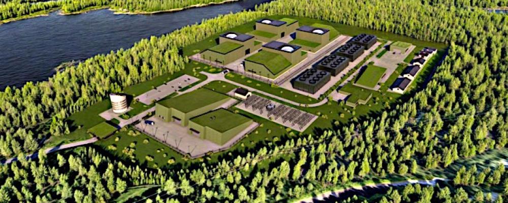 Visualisering av ett SMR-kraftverk i Grenland (Bild: Halden Kjernekraft Och Afry)