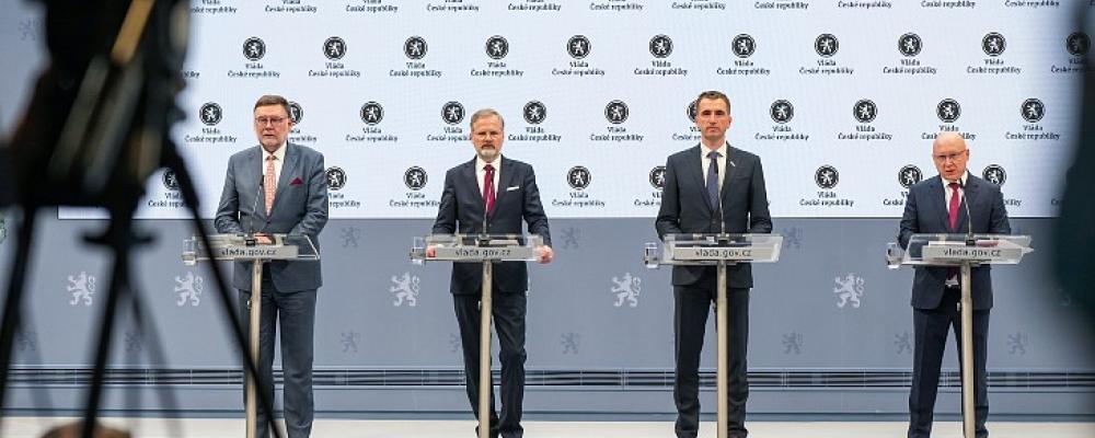 Från vänster: Stanjura, Fiala, Vlček och Beneš vid tillkännagivandet. Foto: Gov.cz