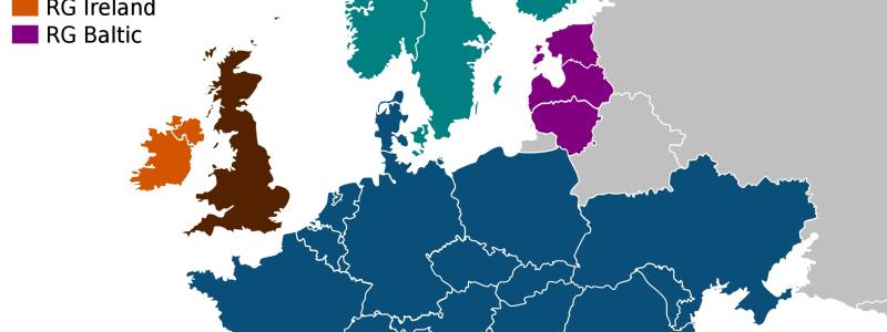 Karta över europeiska överföringssystemoperatörers organisationer (regionala grupper) Kontinentaleuropa, Norden, Baltikum, Storbritannien och Irland/Nordirland (tidigare UCTE, UKTSOA, NORDEL, ATSOI, IPS/APS). Wikipedia Common, Kredit: Kimdime