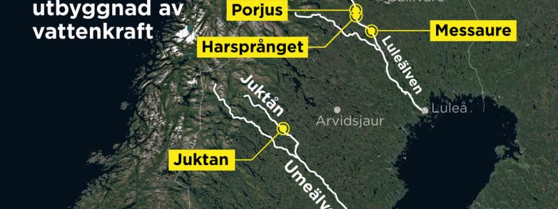 Anders Humlebo: Kartan visar de platser där Vattenfall vill bygga ut befintlig vattenkraft.