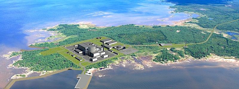 En illustration av det planerade kärnkraftverket Hanhikivi 1 i norra Österbotten i Finland. Foto: Fennovoima