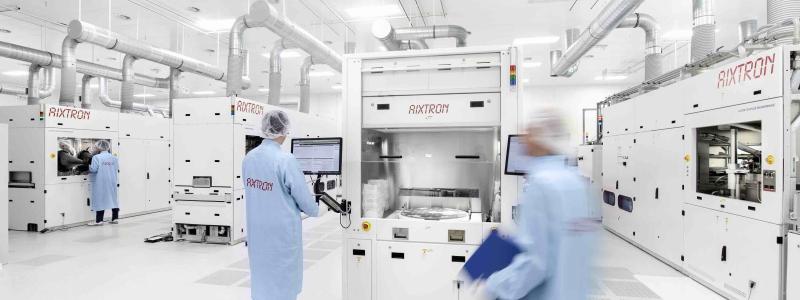 Produktion från Aixtron: Maskinteknikföretaget förbereder sig för långsiktig tillväxt. Foto: Aixtron