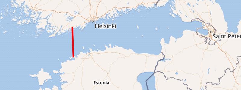 Ungefärlig placering av Balticconnector mellan Finland och Estland. Karta: Wikipedia Common, Kredit: Open Street Map