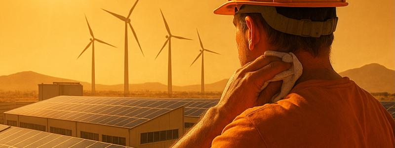 Om Net Zero-tekniken inte är anpassad för ett varmare klimat riskerar den att inte leverera som planerat. Det kan i sin tur skapa tvekan hos investerare och beslutsfattare. Bild: AI-genererad bild - ej ett fotografi, Upphovsrätt: Conventus.