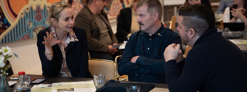 Peter Ericsson, Pajala kommun, diskuterar fjärrvärme med internationella projektpartners. Pressbild: Energikontor Norr