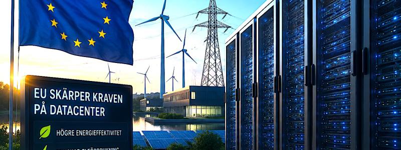 Moderna datacenter blir en allt viktigare del av Europas digitala infrastruktur. EU vill nu införa minimikrav på energieffektivitet, hållbarhetsmärkning och återvinning av spillvärme samtidigt som utbyggnaden av AI-kapaciteten ska påskyndas. Bilder: fria press- och illustrationsbilder. Illustration. AI-genererad bild. Copyright Conventus