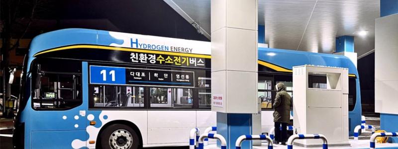 Sydkoreansk vätgasdriven storstadsbuss från företaget Nikkiso Clean Energy & Industrial Gases Group, Foto: Nikkiso