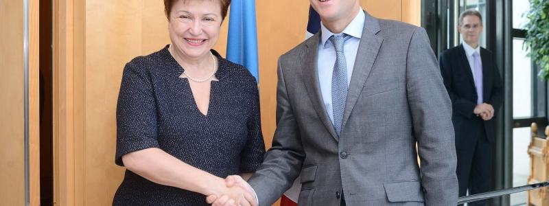 President Emmanuel Macron, här med Kristalina Georgieva, tidigare vice ordförande i EU-kommissionen med ansvar för budget och personal.  Foto: Wikipedia Commons Lic. Kredit: 
© Europeiska unionen, 2025, CC BY 4.0