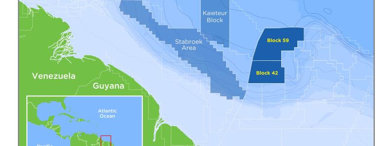 Under 2016 förvärvade Hess en tredjedel av icke-opererad andel i kontraktsområdet Block 42, som ligger utanför Surinam längs den så kallade nordöstra marginalen av Sydamerika. Deepwater Block 59, som ligger i norr och gränsar till Block 42, tilldelades Hess och samarbetspartnerna ExxonMobil och Equinor 2017. Foto: Hess