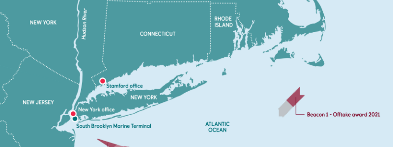 Vindkraftsparkerna utanför New Yorks kustområden. Karta: Equinor