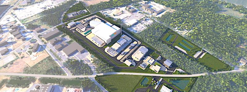 Illustration av ett kraftverk baserat på Newcleos blykylda snabbreaktor. Bild: Newcleo.