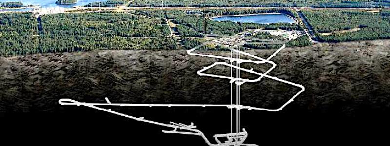 En illustrativ återgivning av det underjordiska förvaret för använt bränsle i Olkiluoto. Bild: Posiva
