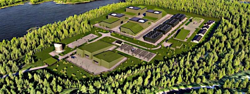 Visualisering av ett SMR-kraftverk i Grenland (Bild: Halden Kjernekraft Och Afry)