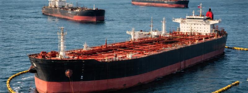 Tankfartyg med rysk olja väntar utanför asiatiska hamnar i brist på köpare. Symbolbild: AI-genererad bild. Ej ett fotografi. Upphovsrätt © Conventus