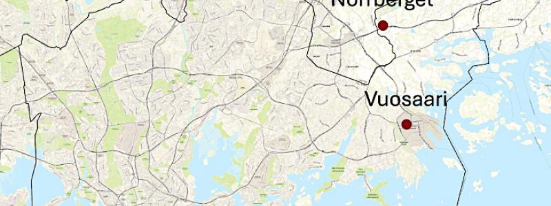 Energibolaget Helen har identifierat tre potentiella platser i Helsingfors – bland annat i Nordsjö (Vuosaari), Sundholmen (Salmisaari) och Norrberget för byggandet av en småskalig kärnkraftsanläggning. Foto: Helen Oy.