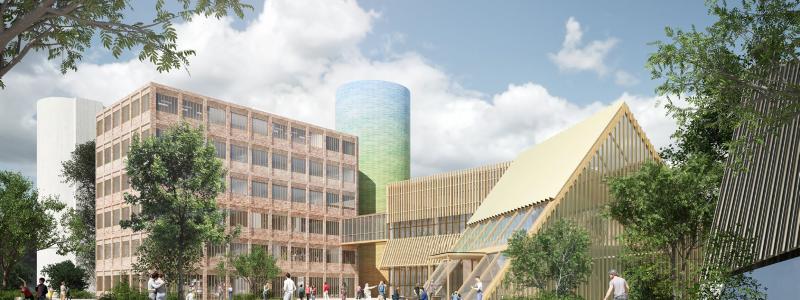 Det vinnande förslaget på hur fjärrkylaanläggningen i hamnen ska se ut. Varbergs Fastighets AB, illustration: Magasin 7, gestaltning: EGA Erik Giudice Architecture.