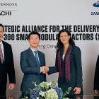 Från vänster: Jason Cooper (vd för Advanced Nuclear, GVH), Se-chul Oh (vd Samsung C&T), Maví Zingoni (vd Power, GE Vernova) och Jung E. Kim (chef för Nuclear Sales & Business Development, Samsung C&T) vid undertecknandet av samarbetet. Foto: GVH
