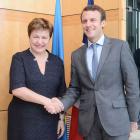 President Emmanuel Macron, här med Kristalina Georgieva, tidigare vice ordförande i EU-kommissionen med ansvar för budget och personal.  Foto: Wikipedia Commons Lic. Kredit: 
© Europeiska unionen, 2025, CC BY 4.0