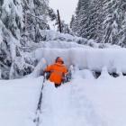 Bild på man som snöröjer elledning. Bild: Svenska kraftnät