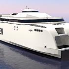 Bygget av Molslinjens nya elektriska jättelika katamaraner är nu igång vid varvet Incat i Tasmanien. Varvet har även presenterat designförslag för de helt eldrivna fartygen – och de utlovas bli både imponerande och kraftfulla. De två färjorna, och sannolikt också en tredje före årsskiftet 2027–2028, ska stå för en grön omställning och ersätta de dieseldrivna katamaranerna på rutten mellan Jylland och Själland. Illustration: Molslinjen