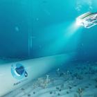 Visualisering av en ytterligare planerad så kallad AquaDuctus-ledning i Nordsjön (med fjärrstyrt inspektionsfordon). Denna 300 kilometer lång pipeline som ska transportera upp till en miljon ton grön vätgas från Nordsjön till Tyskland, beräknas kunna spara landet upp till trettio miljarder euro, enligt energiministern i delstaten Niedersachsen.