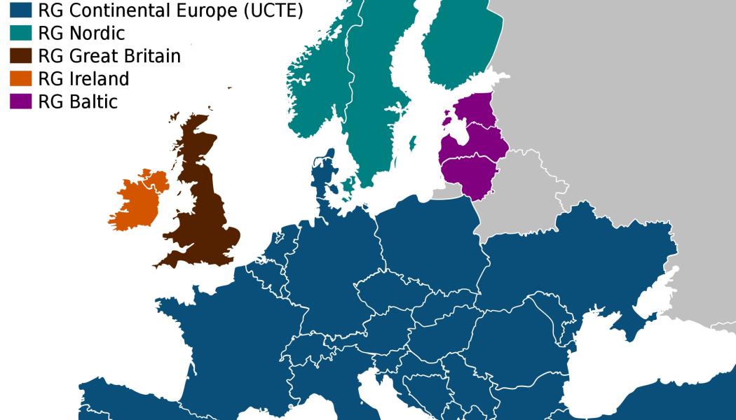 Karta över europeiska överföringssystemoperatörers organisationer (regionala grupper) Kontinentaleuropa, Norden, Baltikum, Storbritannien och Irland/Nordirland (tidigare UCTE, UKTSOA, NORDEL, ATSOI, IPS/APS). Wikipedia Common, Kredit: Kimdime