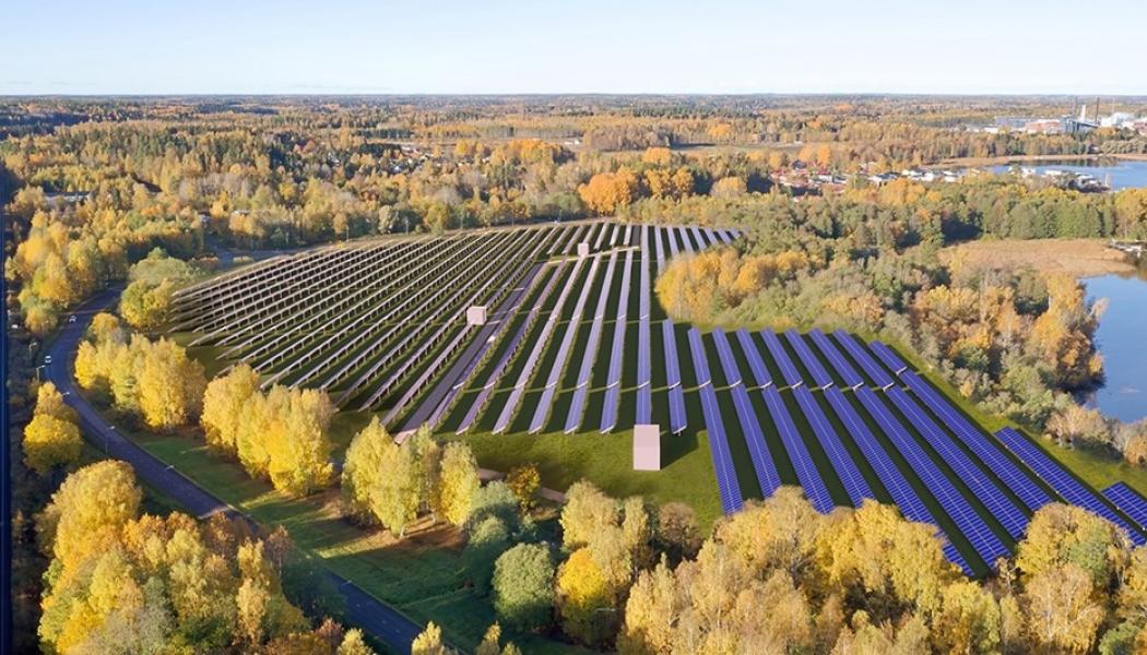 Planerad solpark i närheten av finländska staden Lojo. Bild: Helen, Kredit: Arkkitehtitoimisto Virkkunen & Co.