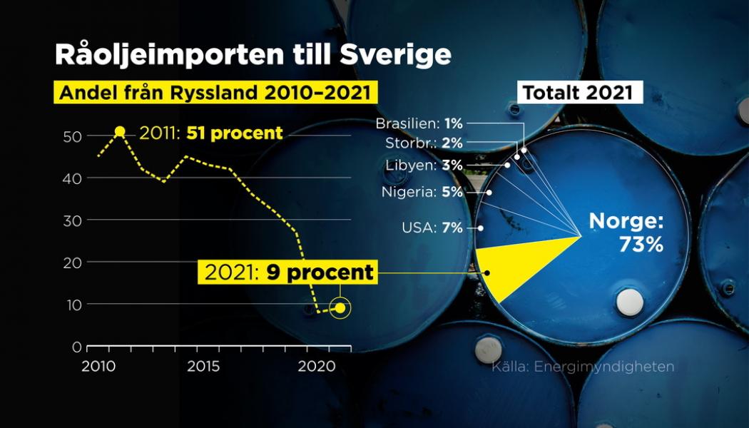 JOHAN HALLNÄS/TT: Importen av råolja från Ryssland har minskat kraftigt de senaste två åren.