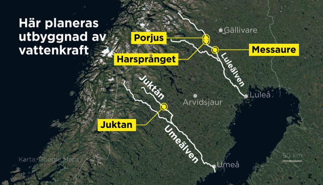 Anders Humlebo: Kartan visar de platser där Vattenfall vill bygga ut befintlig vattenkraft.