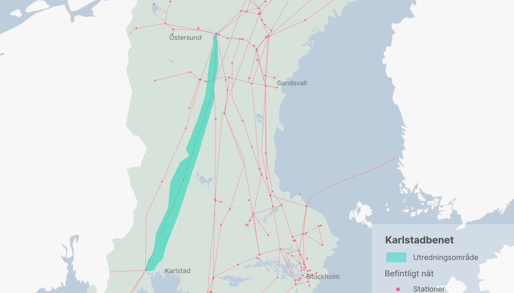 46 mil ny ledning mellan Karlstad och Östersund. Bild: Svenska kraftnät