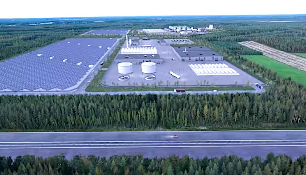 Den regionala utvecklingsbyrån NIHAK har tagit fram en preliminär illustrativ skiss över vätgasprojektet i Kurunpuhdo. På bilden syns, förutom vätgasproduktionsanläggningen, även den planerade biogasanläggningen och solkraftsparken i Kurunpuhdo-området. Bild: NIHAK