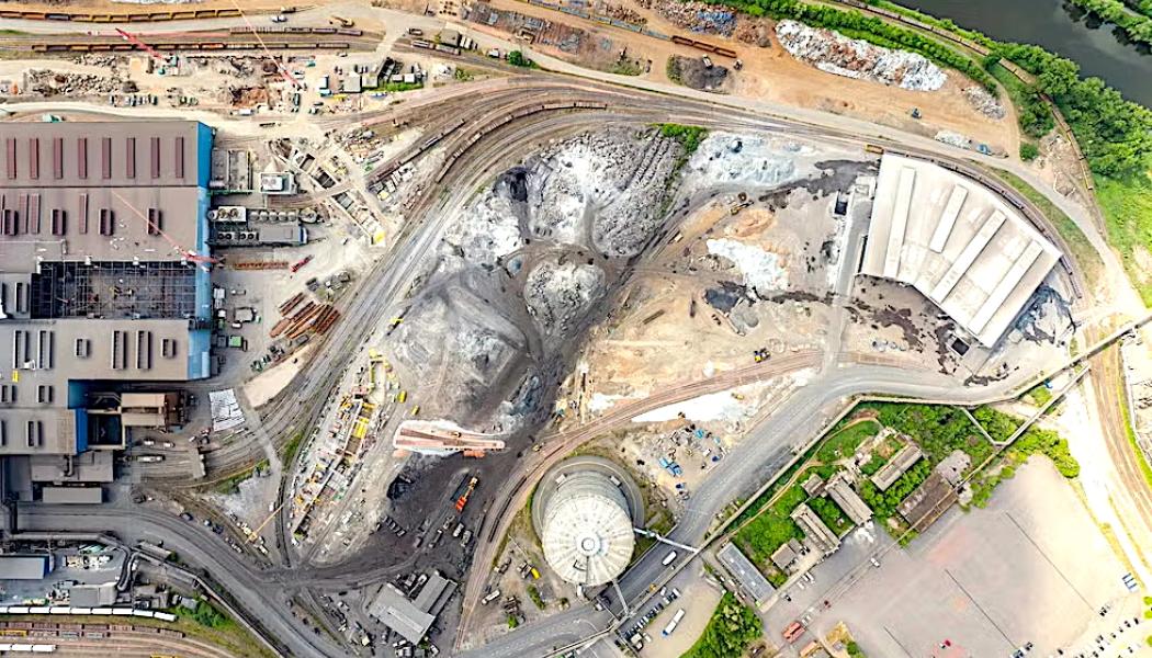 Anläggningsarbeten vid SHS:s Power4Steel-projekt i Völklingen, där ny fossilfri stålproduktion byggs upp. Foto: SMS Group.