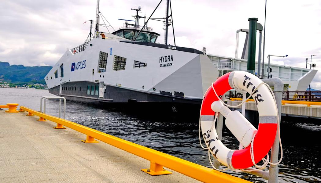 MF Hydra, världens första färja med vätgasbränsleceller, vid kaj i Norge.
Bildkälla: Norled MF