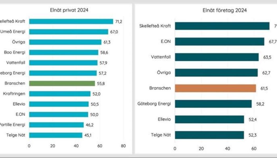 Vattenfall Eldistributions kundnöjdhetsindex är över genomsnittet och ligger på 57,9 för privatkunder och 63,5 för företagskunder.