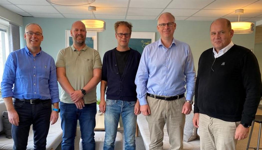 Fr v: Daniel Klerdal, Strategichef Assemblin El, Andreas Svensson, Entreprenad Telgra, Daniel Svensson, Industri Telgra, Fredrik Allthin, VD Assemblin El, Jan Fälton, Regionchef Assemblin El. Foto: Assemblin