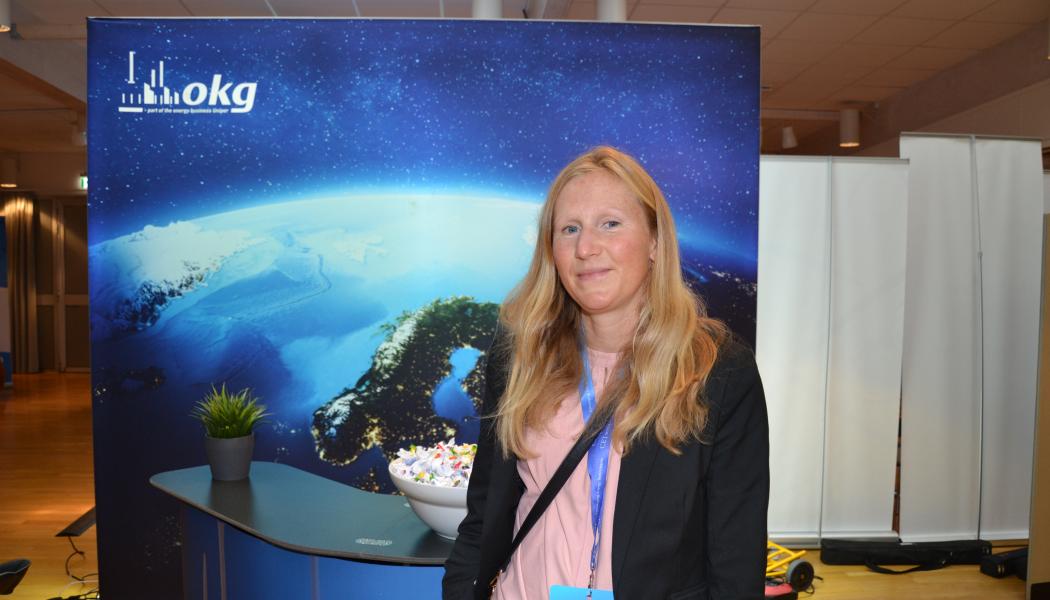 Malin Klintefjord, kärnavfallsexpert vid Uniper Sverige, diskuterade framtidsfrågor, bland annat elektrifiering, kärnavfall, och slutförvar.
Foto: Pierre Eklund
