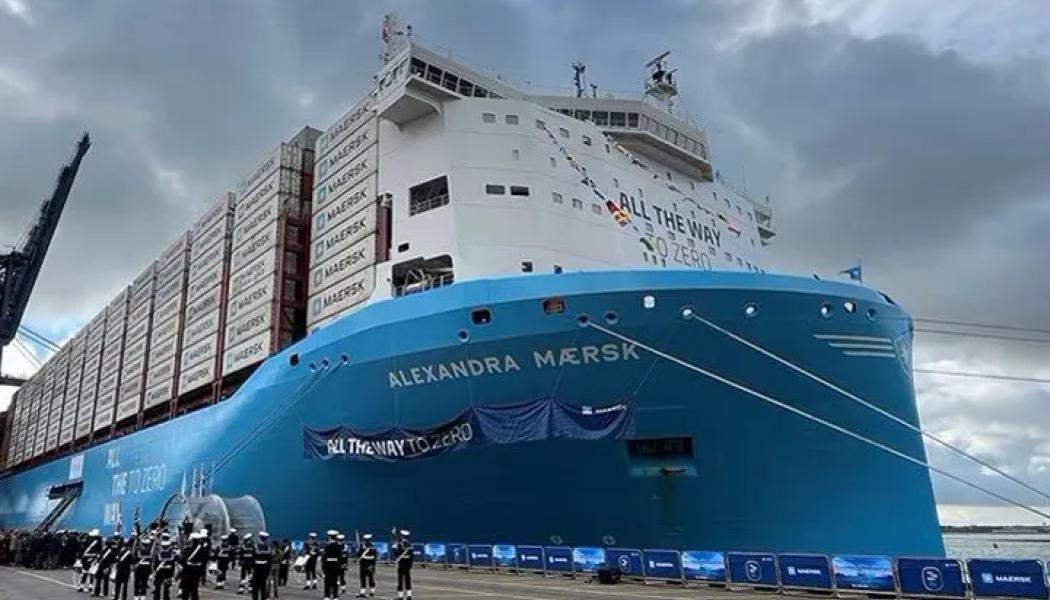 Fartyget Alexandra Maersk, ett av rederijätten Maersks containerfartyg med dubbla bränslesystem för metanol
Foto: Maersk