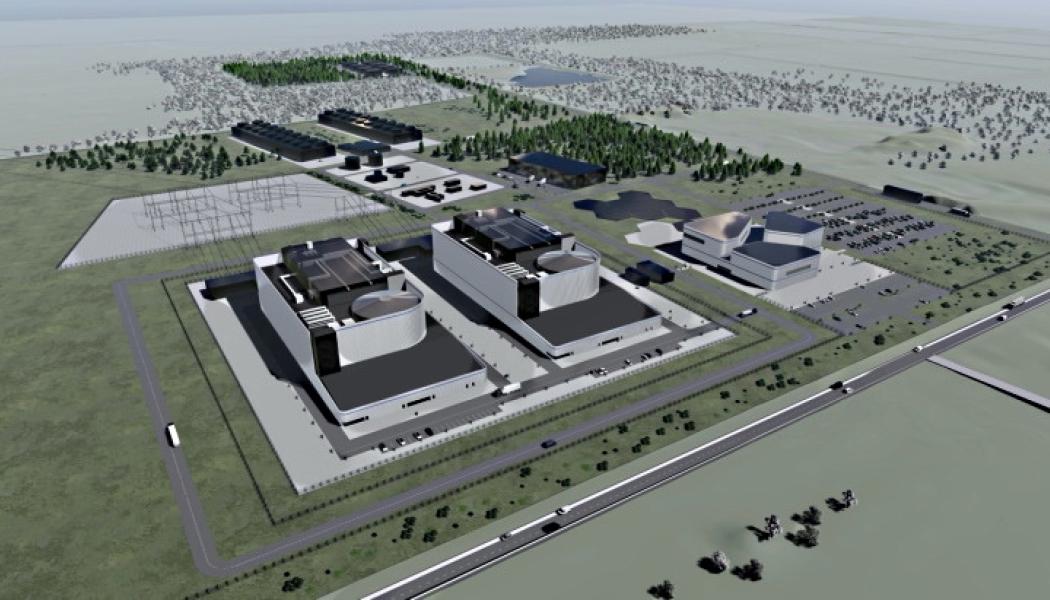 Illustration av två BWRX-300 minikärnreaktorer (Bild: Fermi Energia)