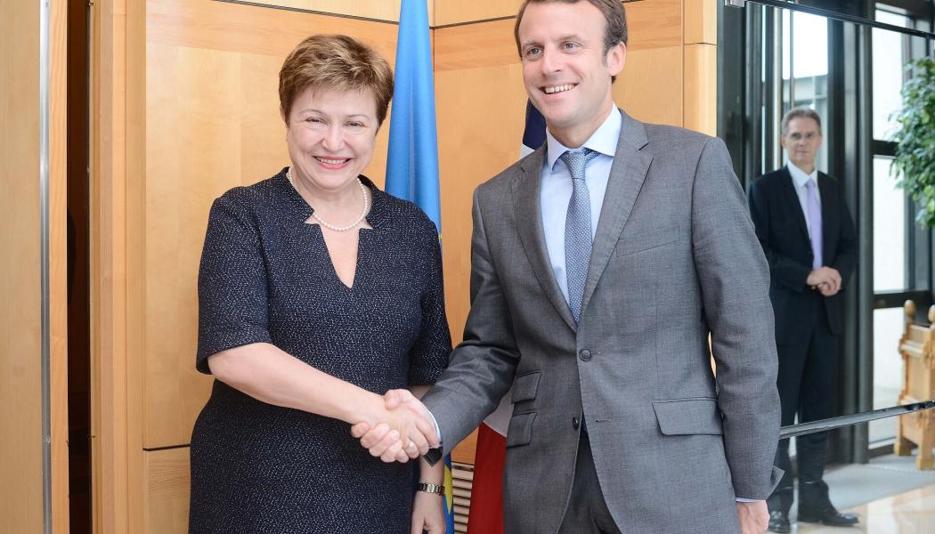President Emmanuel Macron, här med Kristalina Georgieva, tidigare vice ordförande i EU-kommissionen med ansvar för budget och personal.  Foto: Wikipedia Commons Lic. Kredit: 
© Europeiska unionen, 2025, CC BY 4.0