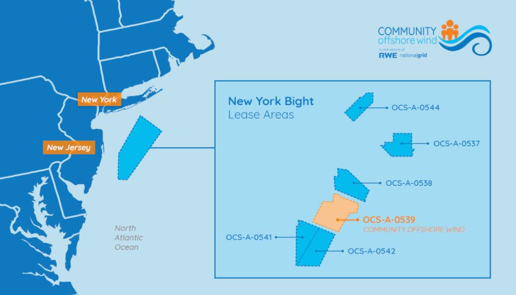 Om förslaget godkänns, kommer det att bli det största havsbaserade vindkraftsprojektet som någonsin har upphandlats i USA. Karta: Community Offshore Wind.