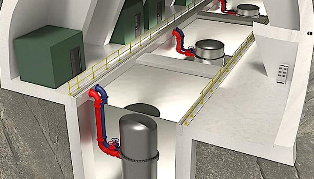 Illustration av ett framtida kraftvärmeområde med flera LDR-50-reaktorer. Den finländska SMR-reaktorn är utvecklad för fjärrvärme och industriell värmeproduktion och har nu genomgått en gemensam säkerhetsgranskning av fem europeiska kärnkraftsmyndigheter. Illustration: Steady Energy